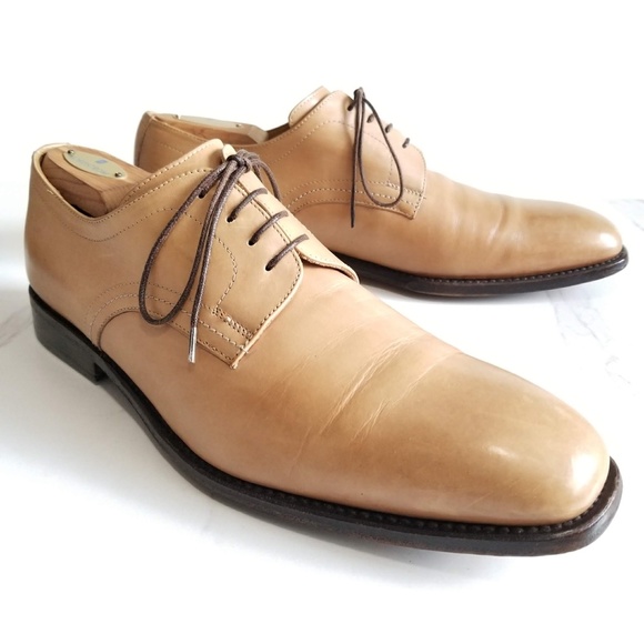 Jenny B. Shoes Jenny B Mens Bluchers Derby Tan Leather Hand Made In Italy Oxford Dress Shoes